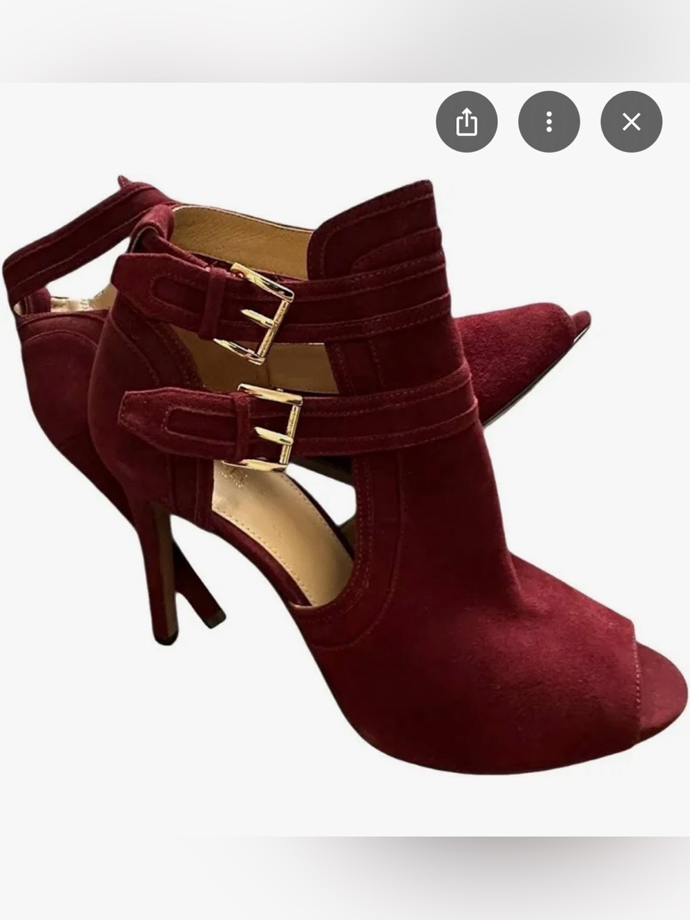Michael Kors Burgundy Suede Strappy Peep-Toe Heels